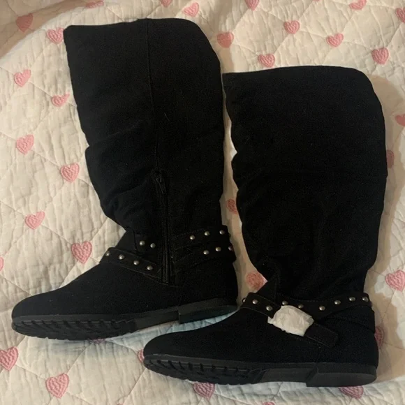 Kohl's Black Over the Knee Boots with Silver Studs - Picture 1 of 3